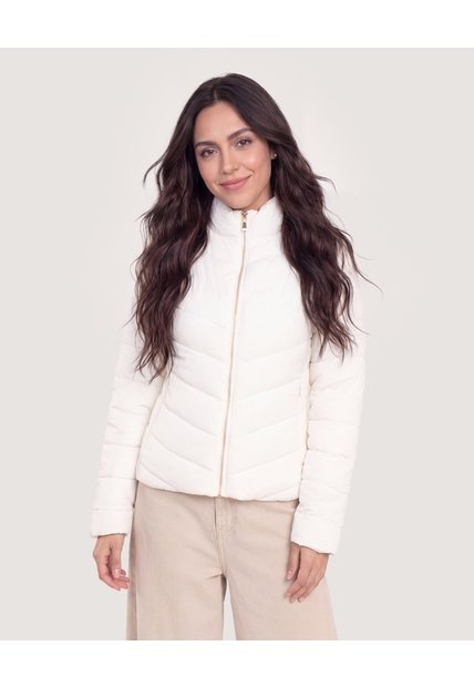 Chaqueta Acolchada Cuello Alto  Para Mujer Crema Ostu