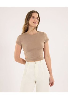 Camiseta Para Mujer Manga Corta Moda Color Café Marca Ostu #40092632