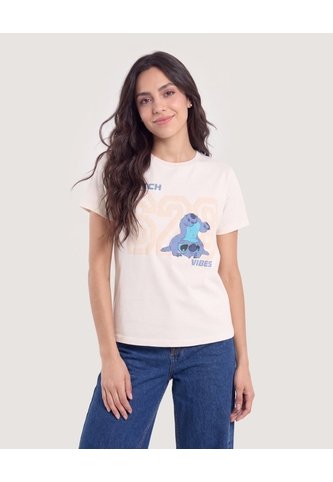 Camiseta Stitch 626 Vibes  Para Mujer Crema Ostu Ostu