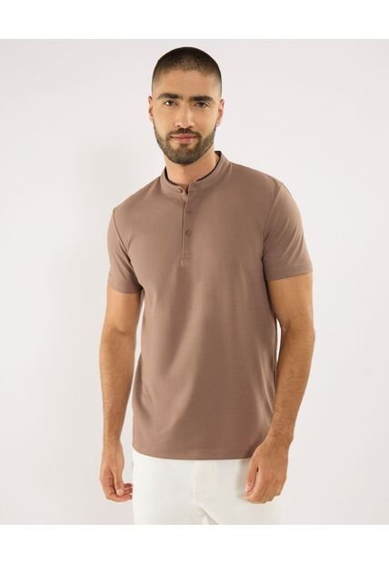 Polo Para Hombre Cuello Mao Sin Bolsillo Color Café Marca Ostu #60110842