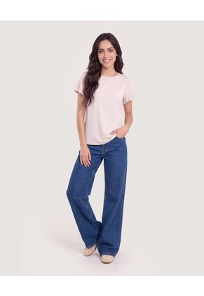 Camiseta Manga Corta Con Vuelos  Para Mujer Beige Ostu