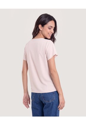 Camiseta Manga Corta Con Vuelos  Para Mujer Beige Ostu