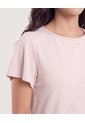 Camiseta Manga Corta Con Vuelos  Para Mujer Beige Ostu de Ostu