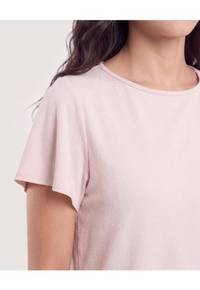 Camiseta Manga Corta Con Vuelos  Para Mujer Beige Ostu