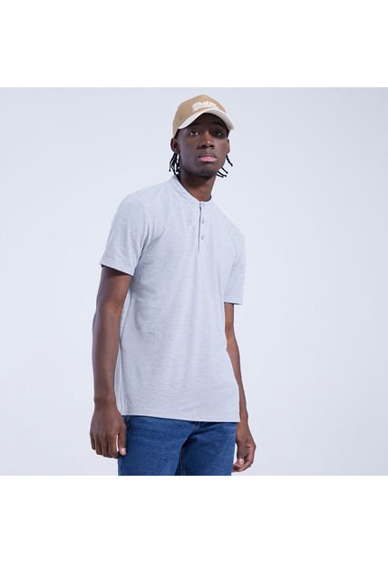 Polo Para Hombre Cuello Mao Sin Bolsillo Color Gris  Marca Ostu #60110511
