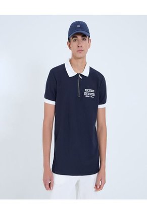 Polo Para Hombre Cuello Tejido Sin Bolsillo Color Azul Marca Ostu #60110755