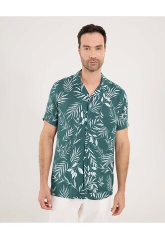Camisa Para Hombre Manga Corta Sin Bolsillo Cuello Resort Color Verde Marca Ostu #60010847 Ostu