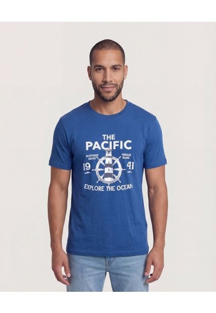 Camiseta  Para Hombre Manga Corta Cuello Redondo Color Azul Marca Ostu #60091899