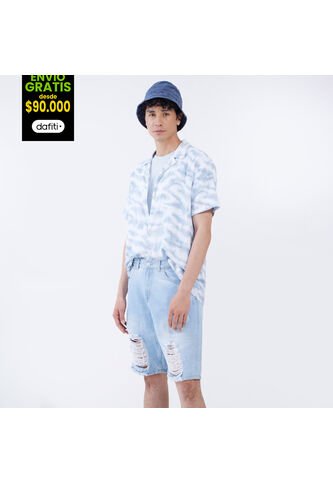 Camisa Para Hombre Manga Corta Sin Bolsillo Color Azul  Marca Ostu #60010600 Ostu