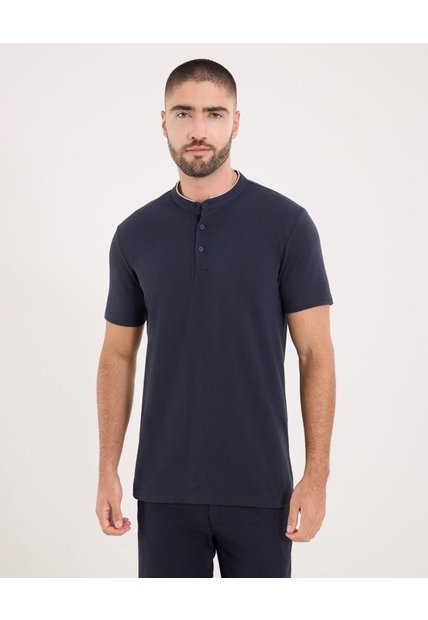 Polo Para Hombre Cuello Mao Sin Bolsillo Color Azul  Marca Ostu #60110511