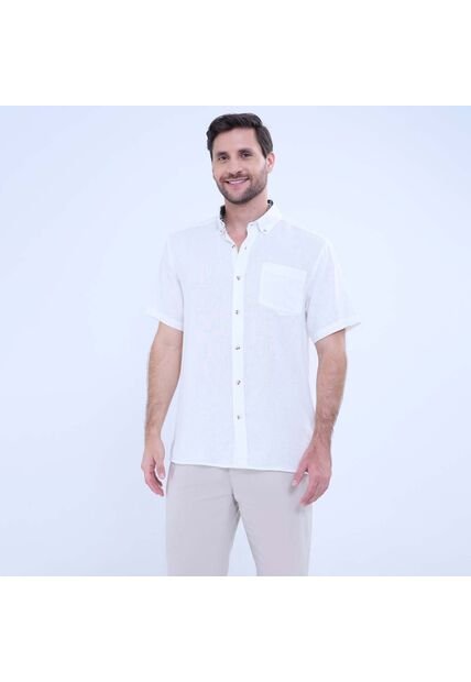 Camisa Para Hombre Manga Corta Con Bolsillo Color Crema Marca Ostu #60010755