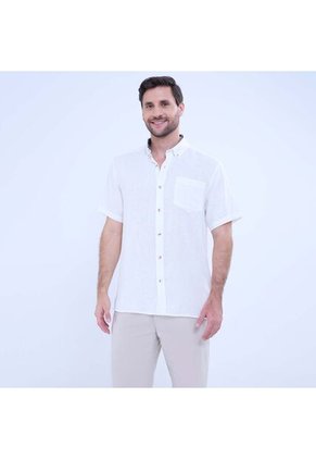 Camisa Para Hombre Manga Corta Con Bolsillo Color Crema Marca Ostu #60010755