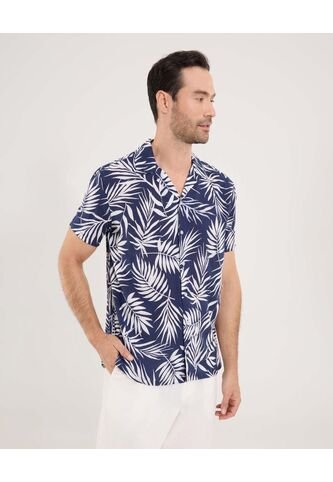 Camisa Para Hombre Manga Corta Sin Bolsillo Cuello Resort Color Azul Marca Ostu #60010844 Ostu