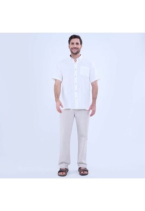 Camisa Para Hombre Manga Corta Con Bolsillo Color Crema Marca Ostu #60010755