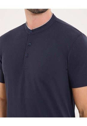Polo Para Hombre Cuello Mao Sin Bolsillo Color Azul  Marca Ostu #60110511