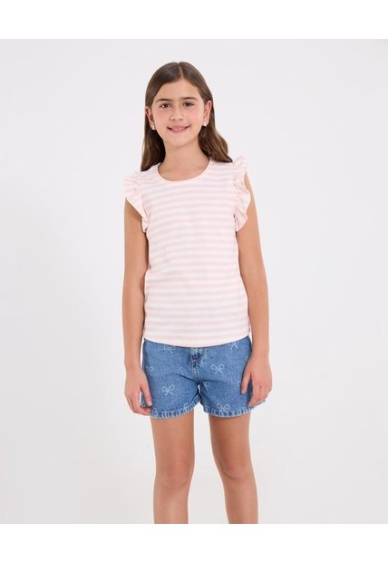 Camiseta Infantil Niña Manga Sisa Cuello Redondo Color Rosado Marca Ostu #90090301