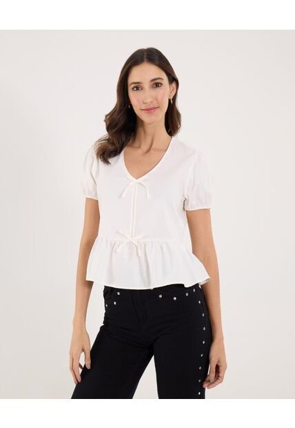 Blusa Para Mujer Manga Corta Color Blanco Marca Ostu #40121197