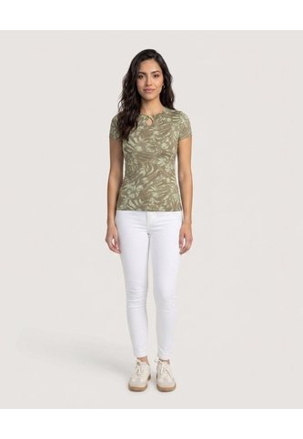Camiseta Tropical Keyhole  Para Mujer Verde Ostu Ostu