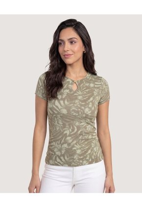 Camiseta Tropical Keyhole  Para Mujer Verde Ostu