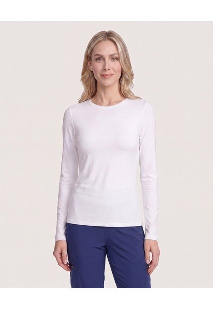 Camiseta Texturizada Manga Larga  Para Mujer Blanco Ostu