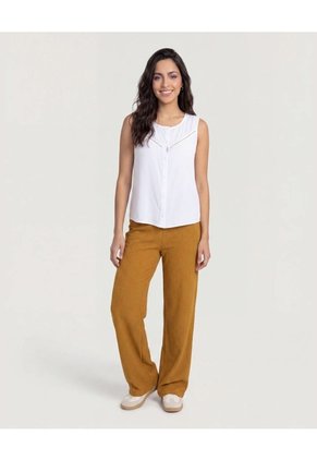 Pantalón Ancho Con Pretina Elástica  Para Mujer Mostaza Ostu