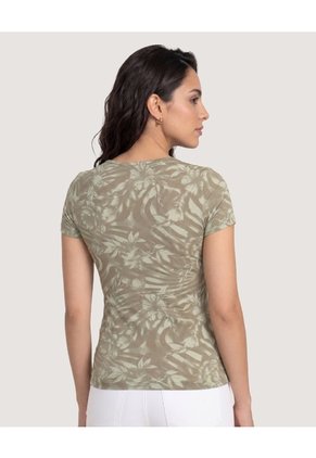 Camiseta Tropical Keyhole  Para Mujer Verde Ostu