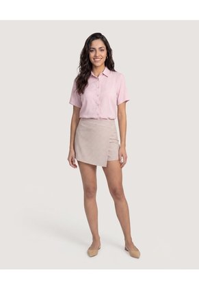 Falda Short Mini Checks  Para Mujer Beige Ostu