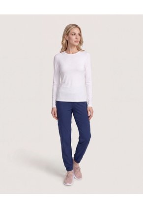Camiseta Texturizada Manga Larga  Para Mujer Blanco Ostu