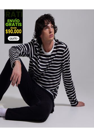 Camiseta Para Hombre Manga Larga Color Negrocarbon Marca Ostu #60090909 Ostu