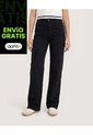 Jean Straight Long Essential  Para Mujer Negro Ostu de Ostu
