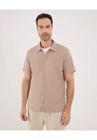Camisa Para Hombre Manga Corta Sin Bolsillo Cuello Casual M Color Beige Marca Ostu #60010886 Ostu
