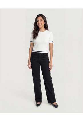 Jean Straight Long Essential Para Mujer Negro Ostu