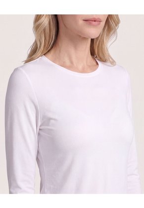 Camiseta Texturizada Manga Larga  Para Mujer Blanco Ostu