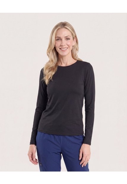 Camiseta Texturizada Manga Larga  Para Mujer Negro Ostu