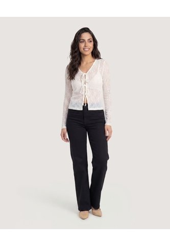 Camiseta Mesh Lace Up  Para Mujer Crema Ostu Ostu