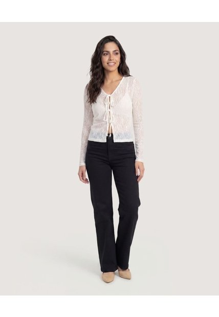 Camiseta Mesh Lace Up  Para Mujer Crema Ostu