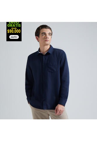 Camisa Para Hombre Manga Larga Con Bolsillo Color Azul  Marca Ostu #60010560 Ostu