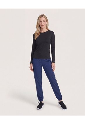 Camiseta Texturizada Manga Larga Para Mujer Negro Ostu