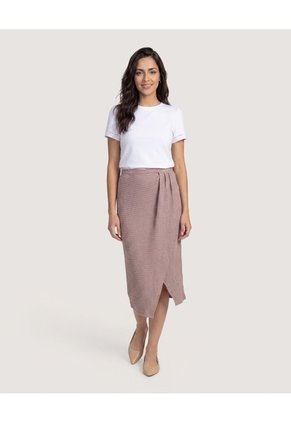Falda Midi Textura Cruzada  Para Mujer Café Ostu