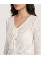 Camiseta Mesh Lace Up  Para Mujer Crema Ostu de Ostu