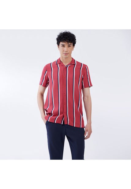 Camisa Para Hombre Manga Corta Sin Bolsillo Color Vino Marca Ostu #60010587