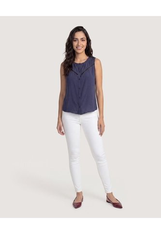 Blusa Lace Detail  Para Mujer Azul Ostu Ostu
