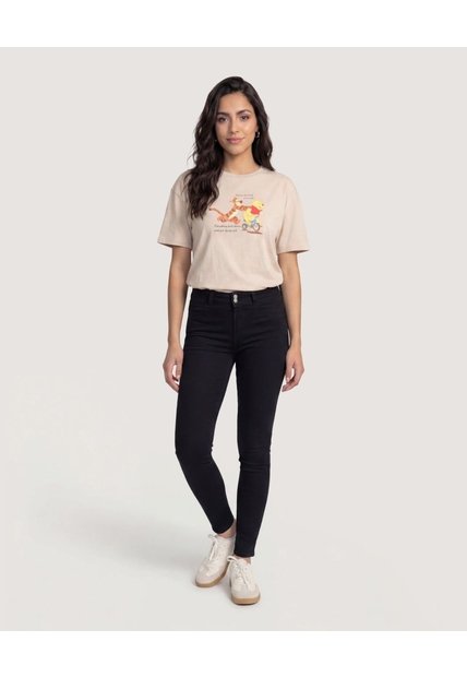 Camiseta Pooh Ride  Para Mujer Beige Ostu