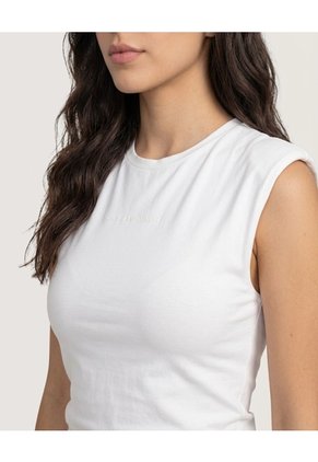 Camiseta Estampada Manga Sisa  Para Mujer Crema Ostu