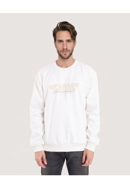 Buzo Cuello Redondo Con Screen  Para Hombre Crema Ostu