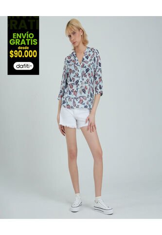 Blusa Para Mujer Manga 3/4 Color Azul  Marca Ostu #40120835 Ostu