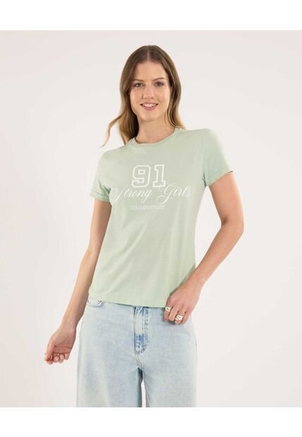 Camiseta Para Mujer Manga Corta Cuello Redondo Color Verde Marca Ostu #40092613