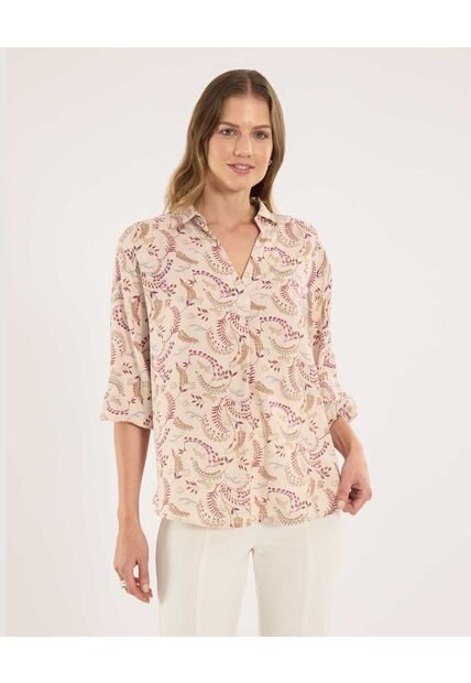 Camisa Para Mujer Manga 3/4 Color Arena Marca Ostu #40010327