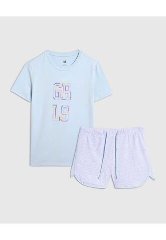 Pijama Para Niña M/C P/C Color Celeste Marca Ostu #90040067 Ostu