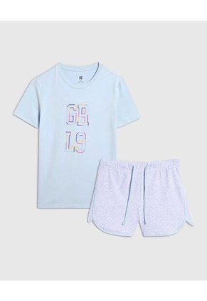 Pijama Para Niña M/C P/C Color Celeste Marca Ostu #90040067